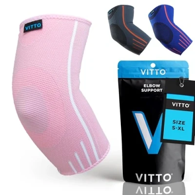 Imagen de VITTO Coderas Epicondilitis para Hombre y Mujer, Deportiva Crossfit, Tendinitis, Codo Golfista Tenista (1, Rosa, S)