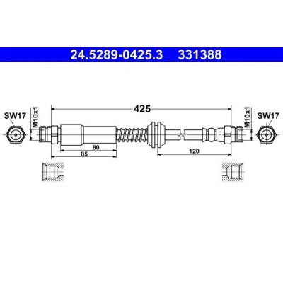 Imagen de ATE 24.5289 0425.3 Latiguillos de Freno 425 VOLKSWAGEN: Caddy 3