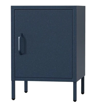 Imagen de Jan Nowak Mesita de Noche Metal MIA 42,4 x 59,5 40 cm Estante Altura Regulable, Mesa 1 Puerta Dormitorio Pequeño, Superficie Brillante Azul Marino