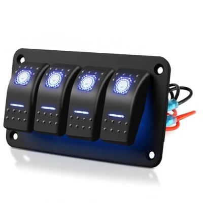 Imagen de EEEKit 4 Gang Rocker Switch Panel, 5 Pin On Off Interruptores de Palanca con luz LED Azul para 12V/24V Vehículos Marina Barco