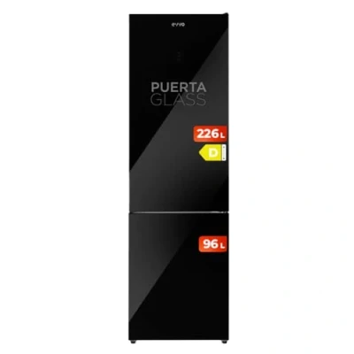 Imagen de EVVO Frigorífico Combi No Frost, Capacidad 226 L Congelador 96 L, Motor Inverter, 60cm de Ancho, Clase energética D, Multi Air Flow, Luz Interior LED, Panel LED táctil, F55B Glass (Negro)