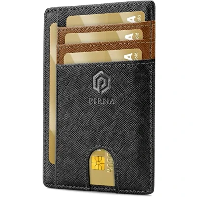 Imagen de PIRNA Carteras para Hombre Pequeñas con Bloqueo RFID Cartera Tarjetero y Mujer Caja de Regalo Tarjeteros Tarjetas Credito Negro/Marrón