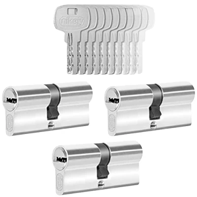 Imagen de GERCAR 3 cilindros de cerradura con cierre uniforme, perfil 30/30, incluye 15 llaves 60 mm, doble cilindro, juego unidades, longitud: A: 30 B: