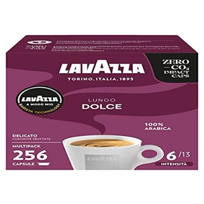 Imagen de Lavazza, A Modo Mio Lungo Dolce, Cápsulas Monodosis de Café Molido, para un Espresso con Notas Aromáticas Frutos Secos y Flores, 100% Arábica, Intensidad 6/13, Tueste Medio, Paquete 16