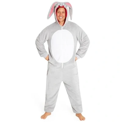 Imagen de Looney Tunes Pijama Hombre Mono con Capucha Felpa Adulto, Tallas M 2XL Regalos Hombres, Navidad (Gris Bugs Bunny,S)