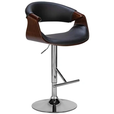 Imagen de CLP Taburete De Bar Foley En Polipiel &amp; Madera I Silla Cocina Giratoria Altura Ajustable con Reposapiés, Color:Nuez/Negro
