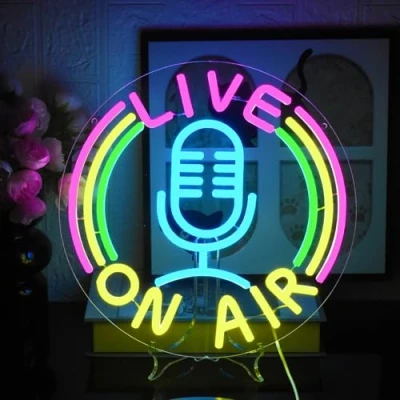 Imagen de UExnkj Y Luces de Neon Live On Air Letrero adecuado para estudio, sala juegos, decoración pared fiesta, luz neón LED alimentado por USB con interruptor regulable
