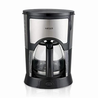 Imagen de HAEGER KOPI Cafetera Eléctrica, Capacidad 12 Tazas, 800W de Potencia, Placa calentado para Mantener el Calor, Indicador Nivel Agua, Sistema Anti Goteo, Jarra Vidrio con Tapa articulada