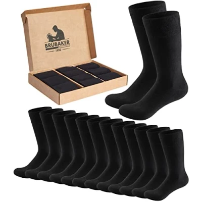 Imagen de BRUBAKER 10 Pares de Calcetines Hombre en Caja Regalo Confort y Negocios para Juego Grandes Algodón Finos Suaves Negro Talla 43 46