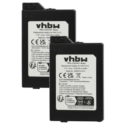 Imagen de vhbw 2X Batería Compatible con Sony Playstation Portable 2 Generation Slim &amp; Lite PSP 2000 2004, Brite 3000 3004 (1200mAh, 3,7V, Li Ion)