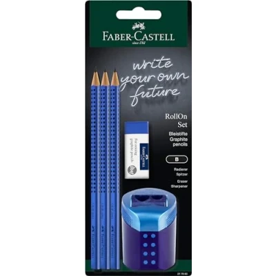 Imagen de Faber Castell 217083 Grip 2001 juego de lápices con goma borrar, sacapuntas RollOn y 3 lápices, escritura azul