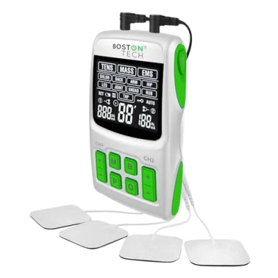 Imagen de Boston Tech® Electroestimulador Muscular WE112 3 en 1 TENS + EMS Masaje 36 programas Intensidad Ajustable Alivio del Dolor Estimulación 4 Electrodos Batería AAA Incluidas