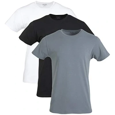 Imagen de Gildan Camisetas elásticas de algodón, Paquete múltiple Ropa Interior, Blanco/Negro Hollín/Gris Franela (Crew 3 Pack), S (Pack 3) para Hombre