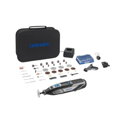 Imagen de Dremel 8240 Multiherramienta sin cable con batería de litio 12 V 2Ah, kit 3 complementos y 45 accesorios, Velocidad variable 5000 35 000 rpm carga rápida