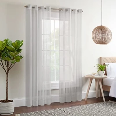 Imagen de Eclipse Kiara Cortinas Modernas de Gasa traslúcida con Ojales para Ventana Dormitorio (2 Paneles), 54 x 108 Pulgadas, Color Plateado