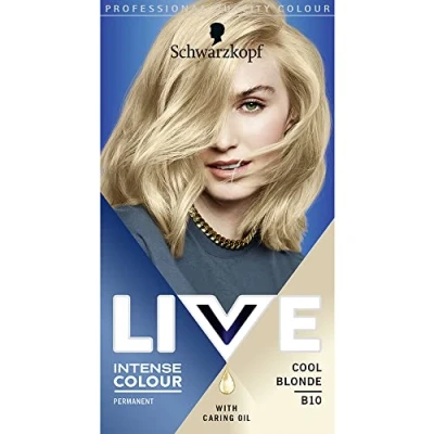Imagen de Schwarzkopf LIVE Color intenso, hasta un 50% de cobertura gris, tinte cabello rubio permanente, con aceites cuidado y queratina, aligerar el 2 niveles fresco B10