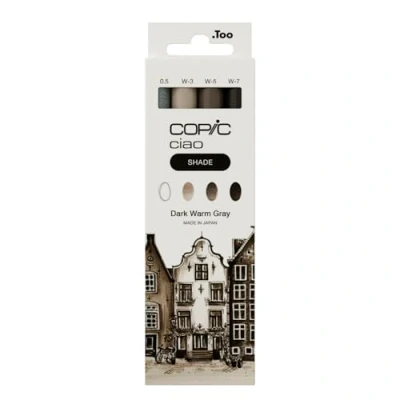 Imagen de COPIC Ciao Shade Set Dark Warm Gray, 3 rotuladores dobles con una punta mediana y otra de pincel, incl. Multiliner Gray 0,5 mm