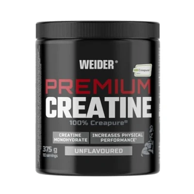 Imagen de Weider Premium Creatine (375g) Sabor Neutro, 100% Monohidrato de Creatina Creapure, sin Azúcar, Vegano, Aumento del Rendimiento Físico (110 Porciones)