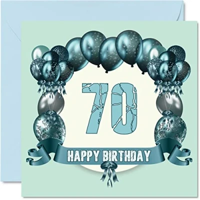 Imagen de Divertidas tarjetas de 70 cumpleaños para hombres, globos cumpleaños, tarjeta feliz papá, tío, abuelo, tía, bisabuelo, abuela, mamá, niñera, felicitación,