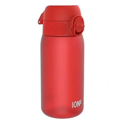 Imagen de Ion8 Botella de Agua para Niños, 350ml, a Prueba Fugas, Fácil Abrir, Cerradura Segura, Apta Lavavajillas, Sin BPA, Asa Transporte, Limpiar, Neutro en Carbono, Rojo