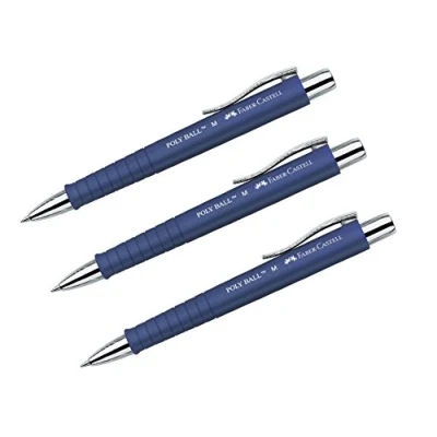 Imagen de Faber Castell Poly Ball 241151 Bolígrafo con Punta retráctil (Trazo Grande, 0,5 mm, Forma Triangular ergonómica, Mango Antideslizante, Clip, Color Azul, Metal, 3 Unidad (Paquete de 1)