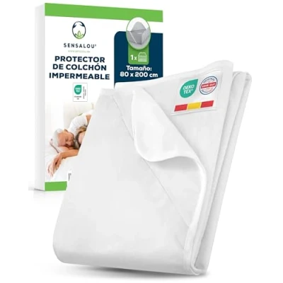 Imagen de Sensalou Protector De Colchón 80x200 cm Impermeable para Cama Infantil Cubrecolchón Lavable A 95 C, Transpirable, Antibacteriano Y Silencioso, Funda Ajustable hasta 30 cm, Sin Ruidos Ni Plásticos