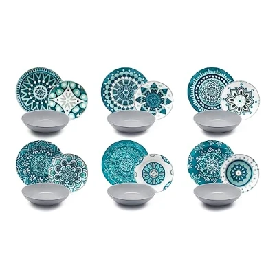 Imagen de Excelsa Vajilla de 18 Piezas Porcelana, Color Azul/Gris, Modelo Mandala
