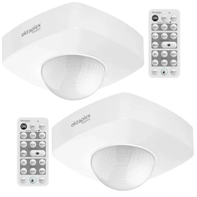 Imagen de Oktaplex Tim Detector de movimiento para exteriores (360, incluye mando a distancia, sensor infrarrojos, IP65, 230 V), color blanco