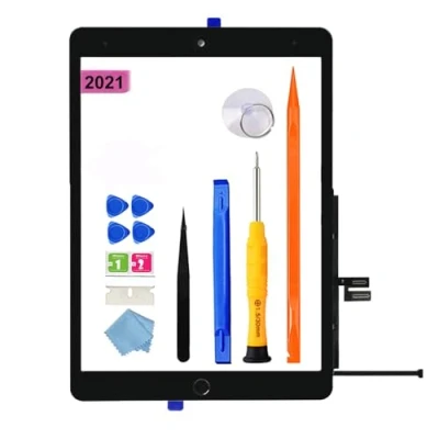 Imagen de JPUNG Digitalizador para iPad 9ª generación 2021, A2602,A2603,A2604,A2605 9 Pantalla táctil 10.2 pulg, con botón de inicio, kit reparación completo