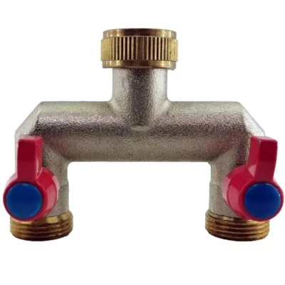 Imagen de Riegopro Grifo Doble de Jardín hembra 3/4&quot;, Salida 2 vías Macho 3/4&quot;