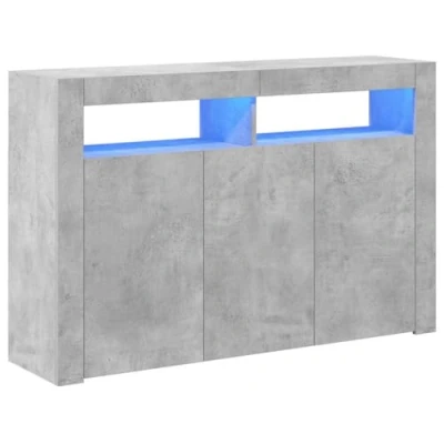 Imagen de vidaXL Aparador con Luces LED Entrada Acento Pasillo Vestíbulo Recibidor Auxiliar Decoración Hogar Casa Escritorio Mueble Gris Hormigón 115,5x30x75 cm