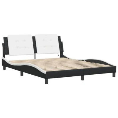 Imagen de vidaXL Estructura de Cama con Luz LED, Somier Armazón Listones, Matrimonio, Mueble para Dormitorio, Cuero PE Negro Blanco 160x200 cm