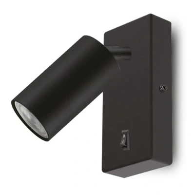 Imagen de Maclean MCE369 Aplique de Pared GU10 con Interruptor Máx. 40W Punto Giratorio Diseño Moderno para Salón, Dormitorio y Pasillo 55x100 mm (Negro, sin bombilla)
