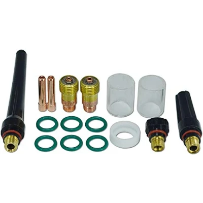 Imagen de RIVERWELD Lente de gas TIG 1,6 mm 2,4 Kit consumibles la taza Cuarzo No.10 para WP SR 17 18 26 Antorcha soldadura TIG, 16 piezas