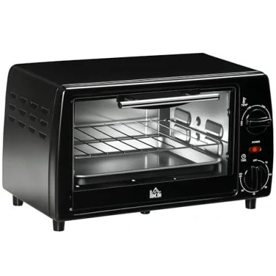 Imagen de HOMCOM Horno Eléctrico Sobremesa 10 Litros 750W Pequeño con Temperatura hasta 230 ℃ Temporizador 60 Minutos Bandeja y Rejilla 36,5x26x22 cm Negro