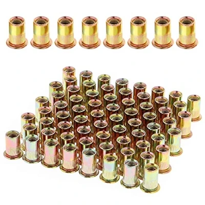 Imagen de Gueenky 100 Piezas Remaches Roscados de Acero al Carbono Galvanizado, M6 Tuercas Remache Tuerca Cabeza Plana, Kit Remachables para Muebles Madera (12 mm x 15 mm)