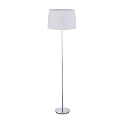 Imagen de Relaxdays Lámpara Pie Cromado con Pantalla Textil Ø 40 cm, Luz 148,5 cm Salón, Pedestal E27, Blanco