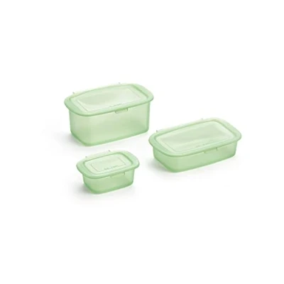 Imagen de Lékué Recipientes Reutilizable de Silicona para conservar alimentos, Kit 3 unidades (0,2 L+0,5 L+1L) Verde Translúcido