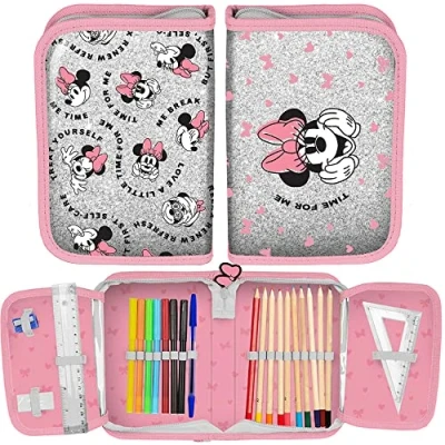Imagen de Paso Minnie Mouse Flip Out Glitter Pencil Case with Accessories, Grey and Pink, Pocket organiser