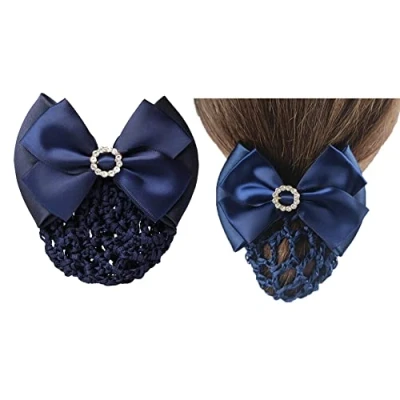 Imagen de 1 pasador de satén con diamantes imitación azules, red para el pelo, moño, decoración francesa, accesorio cabello mujeres y niñas
