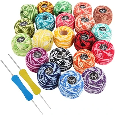 Imagen de Kurtzy Coloridos Hilos Ganchillo (42 Bolas) Incluye 2 Agujas de (3 y 4 mm) Cada Madeja Pesa 10 g Tiene 43 m Largo Set Hilo para Tejer a Crochet Algodon Total 1806 Metros