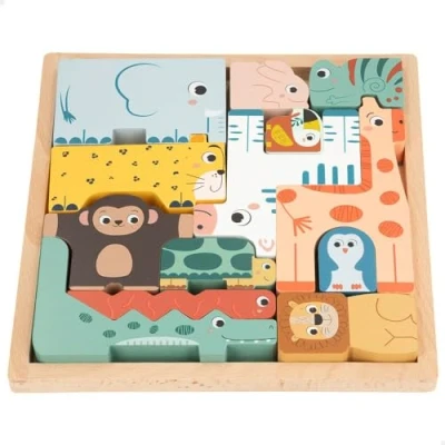 Imagen de WOOMAX Torre de Aprendizaje 2 en 1, Zookabee, con Tablero, 22x22 cm, Bloques construcción Animales, Juego Safari, Juguetes niños años, Juegos educativos, Puzles apilables, FSC (47569)