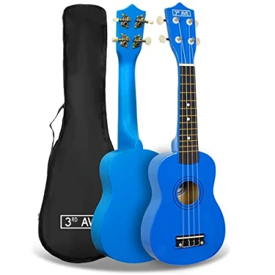 Imagen de 3rd Avenue Ukulele soprano para principiantes de 21 pulgadas Avenue, Azul, Funda transporte