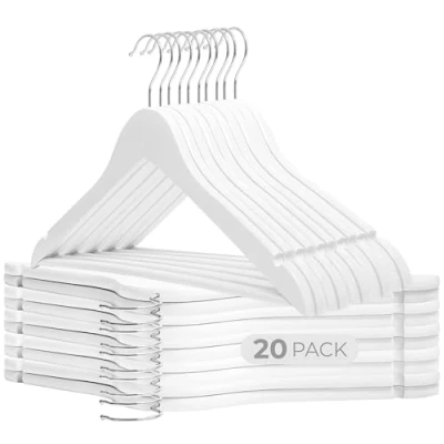 Imagen de COM FORT HOUSE Pack 20 Perchas de Madera Maciza Diseño Elegante con Garra para Trajes Gancho Giratorio Acero Inoxidable