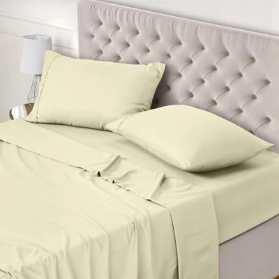 Imagen de Utopia Bedding Juego de Sabanas 4 Piezas 180x200 Poliéster Microfibra Cepillada Sábana Bajera, Plana y 2 Fundas Almohada 50x75 (Cama 180, Marfil)
