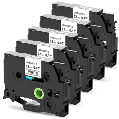 Imagen de MarkField 5x TZ TZe231 12mm 0.47 Cintas de Etiquetas Compatible con Brother P touch TZe 231 Negro sobre Blanco Textil para PT H200 H105 H110 H107B H100LB 1000 1080 1250 D210 Cube