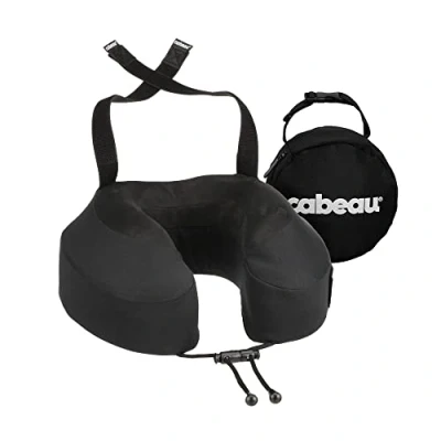 Imagen de Cabeau Evolution S3 Travel Pillow Correas para asiento de avión Ensures Your Head Won&#039;t Fall Forward Relax with Plush Memory Foam Quick Dry Fabric Keeps You Cool and (Indigo).., Jet negro,