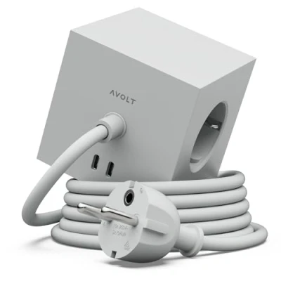 Imagen de Avolt Multiprise Cube USB C Las primeras multitomas de diseño del Mundo 3 enchufes eléctricos y 2 Puertos Pie magnético adherente Casi en Cualquier Lugar (Gris, 1.8)