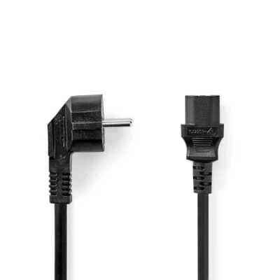 Imagen de NEDIS Cable de alimentación Enchufe protección Contacto IEC 320 C13 angulado Recto niquelado 2.00 m Redondo PVC Negro Bolsa plástico