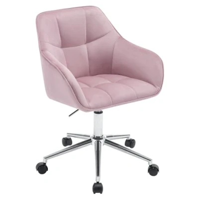 Imagen de WOLTU Silla Escritorio, Oficina Giratoria, Taburete Terciopelo con Respaldo y Reposabrazos, Sillas Ergonomicas Ruedas, Altura Regulable, Tocador para Dormitorio, Rosa,BS145rsw